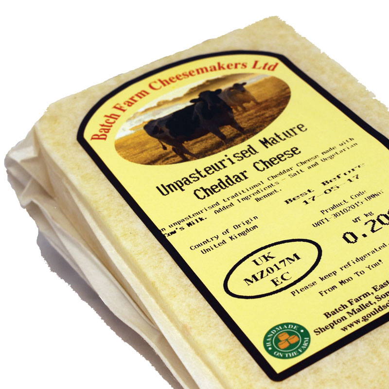 wrapped traditional unpasteurised cheddar cheese